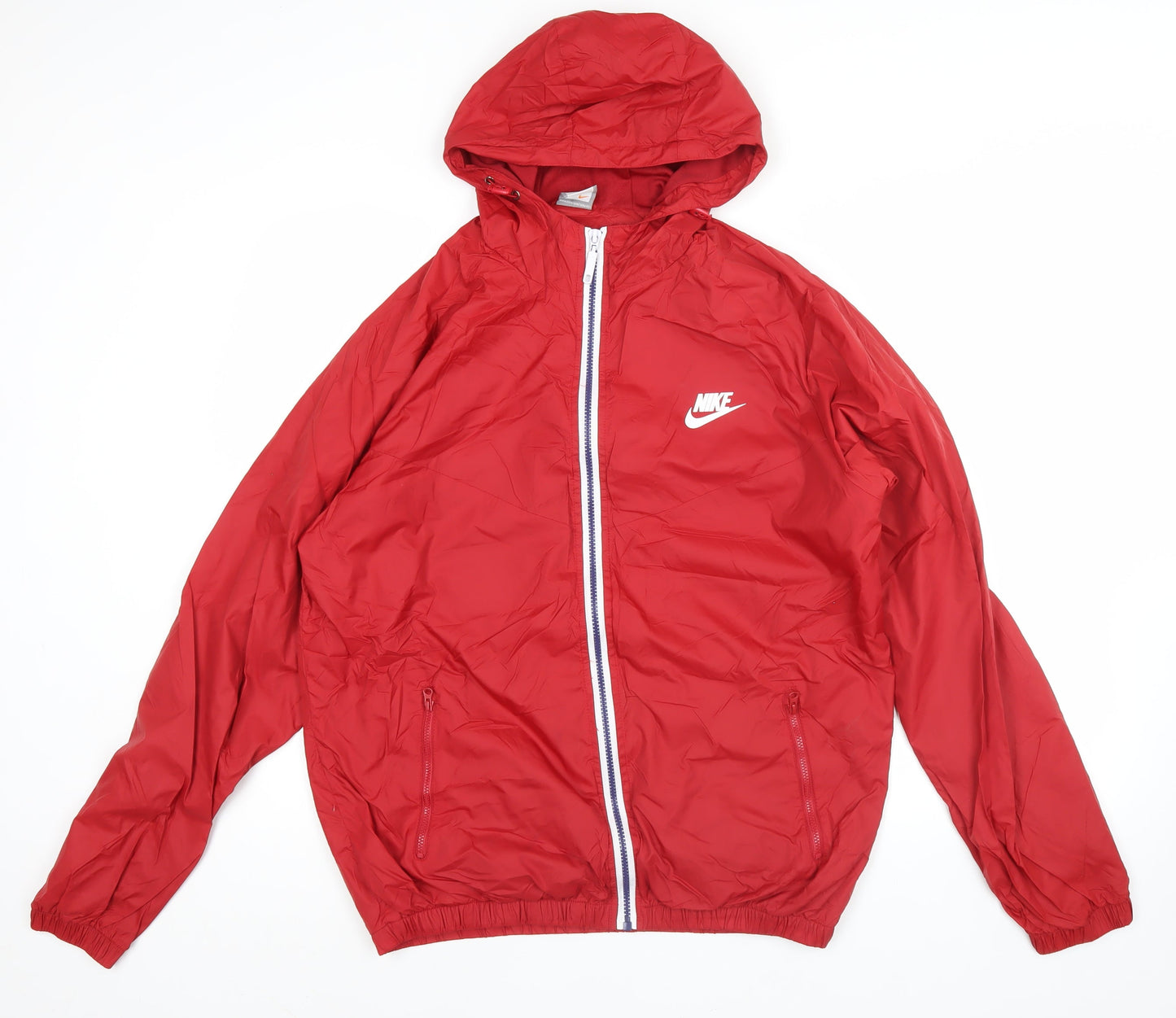 Nike Men's Red 2XL Windbreaker Jacket Hooded Full Zip Lightweight Sports