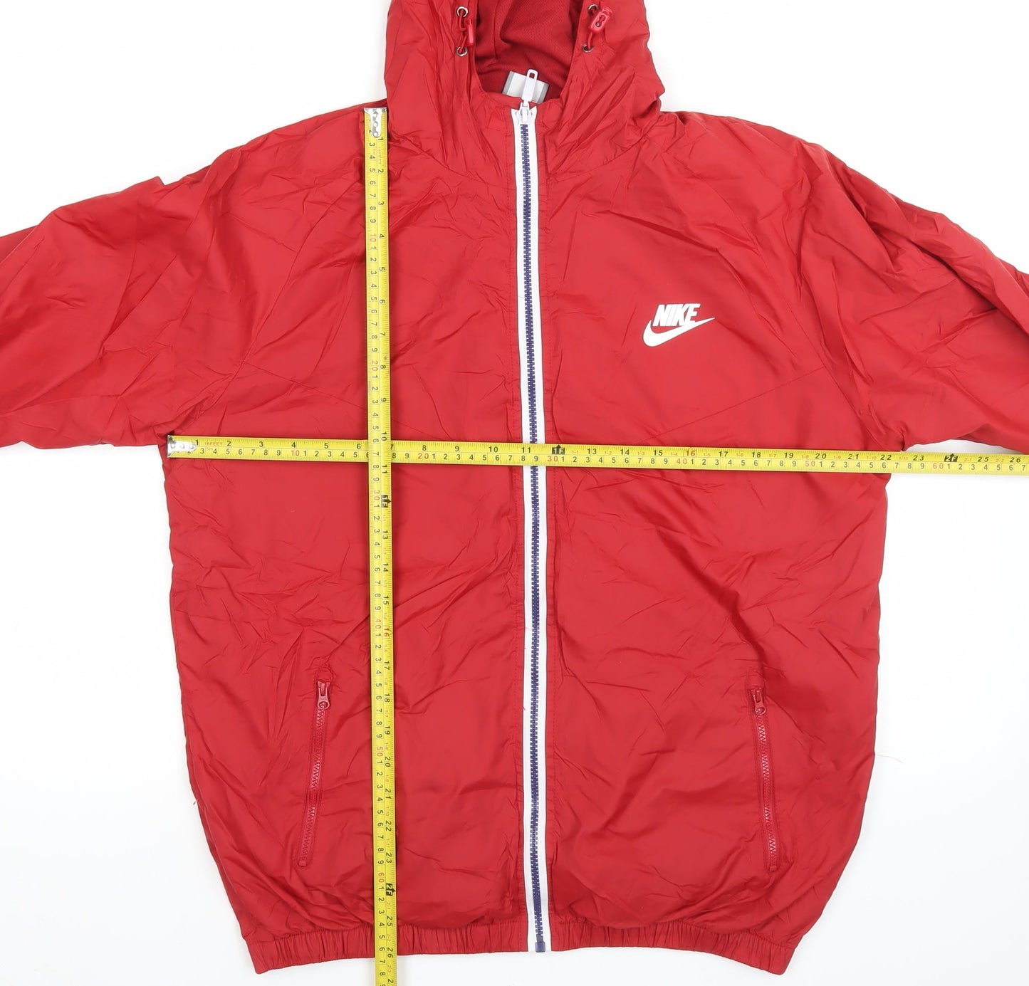 Nike Men's Red 2XL Windbreaker Jacket Hooded Full Zip Lightweight Sports