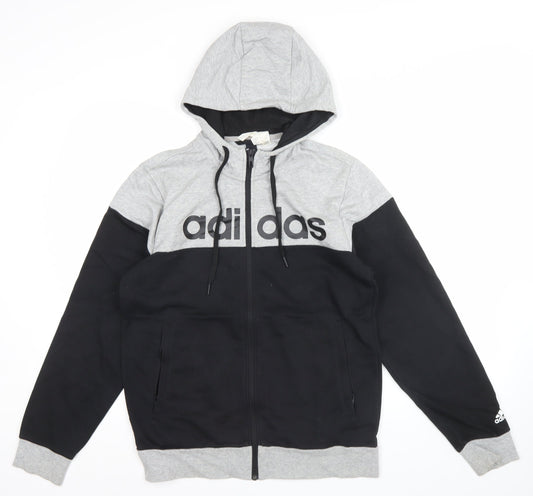 Adidas Men’s Grey Black Full Zip Hoodie M Regular Fit Sportswear