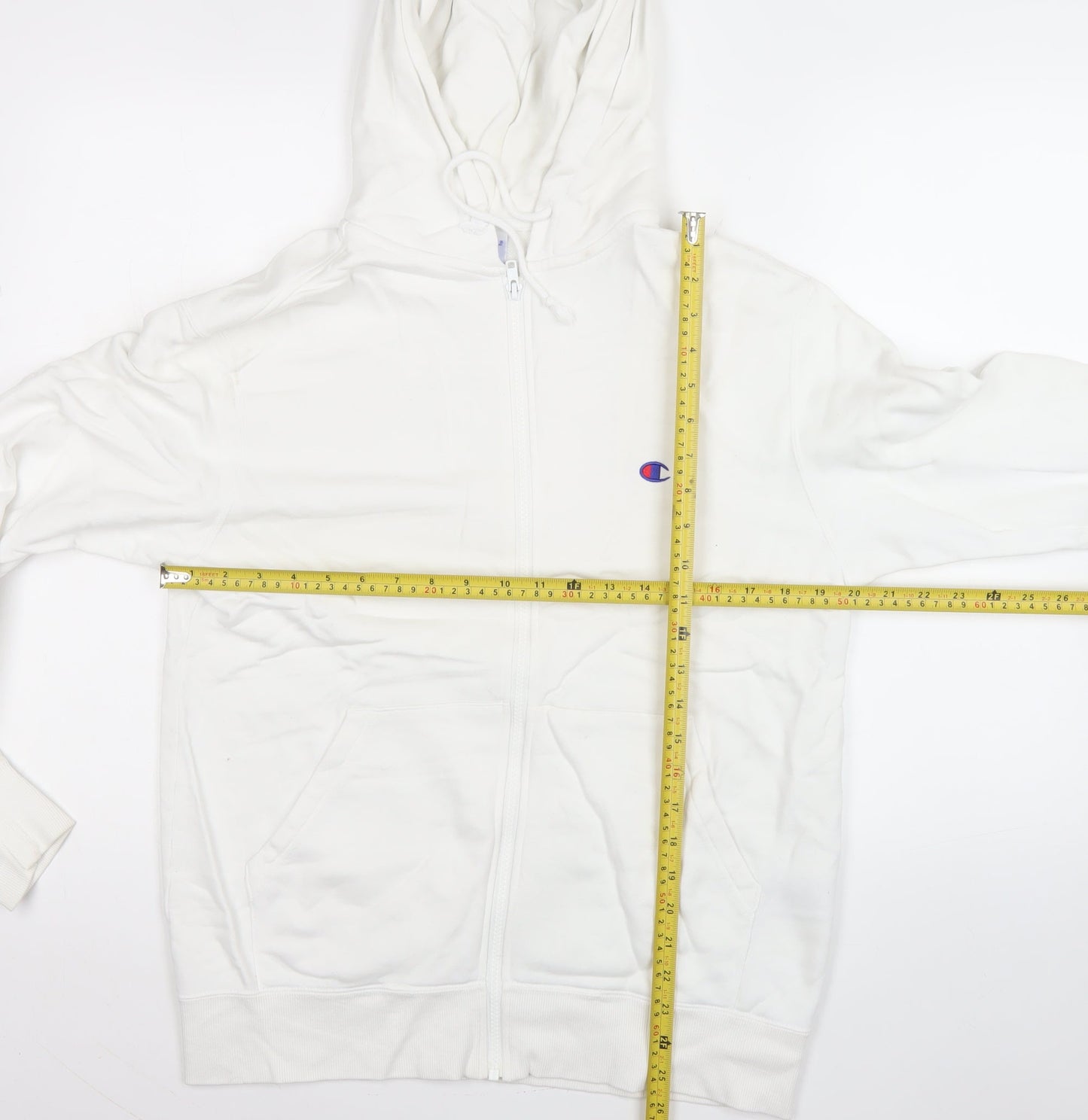 Champion Men’s White XL Full Zip Hoodie with Logo – Excellent