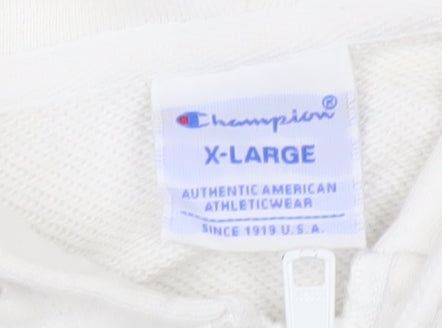 Champion Men’s White XL Full Zip Hoodie with Logo – Excellent
