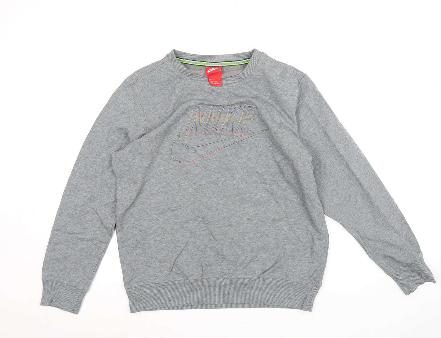Nike Men's Grey Pullover Sweatshirt L Crew Neck Logo Sports