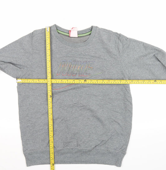 Nike Men's Grey Pullover Sweatshirt L Crew Neck Logo Sports