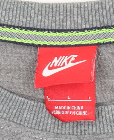 Nike Men's Grey Pullover Sweatshirt L Crew Neck Logo Sports