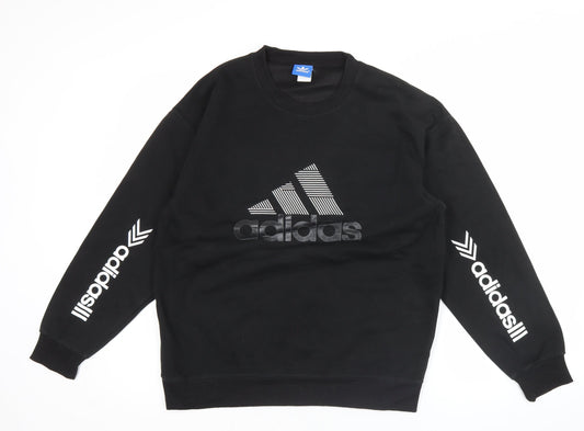 Adidas Men’s Black Logo Pullover Sweatshirt L Long Sleeve Crew Neck