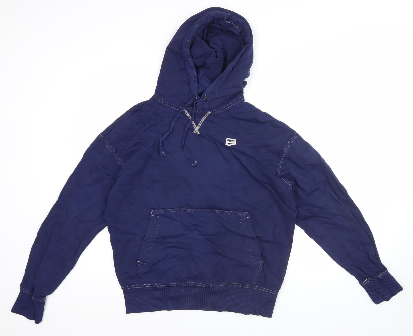 Puma Men’s Blue Pullover Hoodie Regular Fit S Logo Cotton Blend
