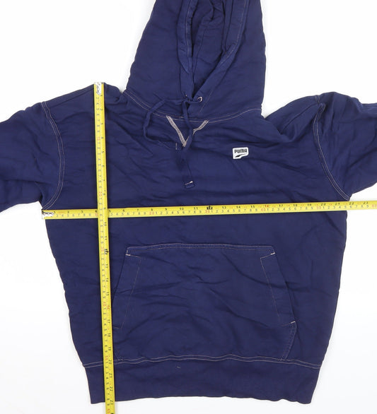 Puma Men’s Blue Pullover Hoodie Regular Fit S Logo Cotton Blend