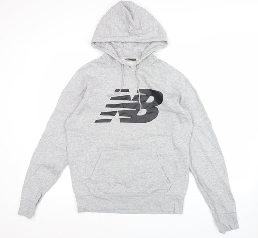 New Balance Men's Grey Pullover Hoodie M Fleece Sports Logo