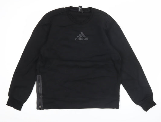 Adidas Men's Black Pullover Sweatshirt M Logo Sports Zip Detail