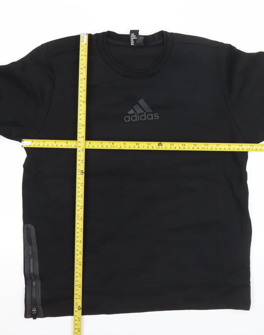 Adidas Men's Black Pullover Sweatshirt M Logo Sports Zip Detail