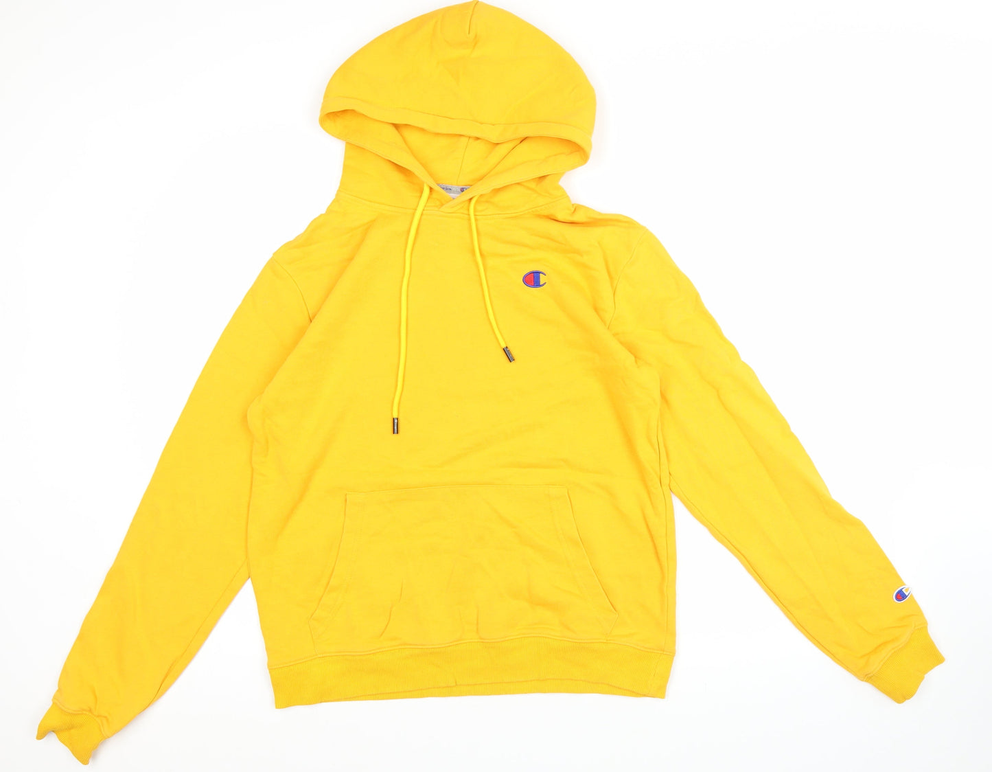 Champion Men's Yellow Pullover Hoodie Medium Logo Graphic Sportswear