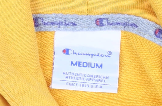 Champion Men's Yellow Pullover Hoodie Medium Logo Graphic Sportswear