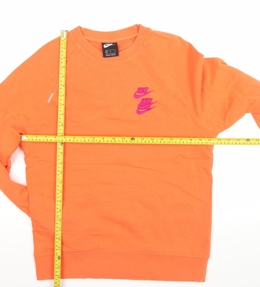 Nike Men's Orange Crew Neck Pullover Sweatshirt M Logo Print
