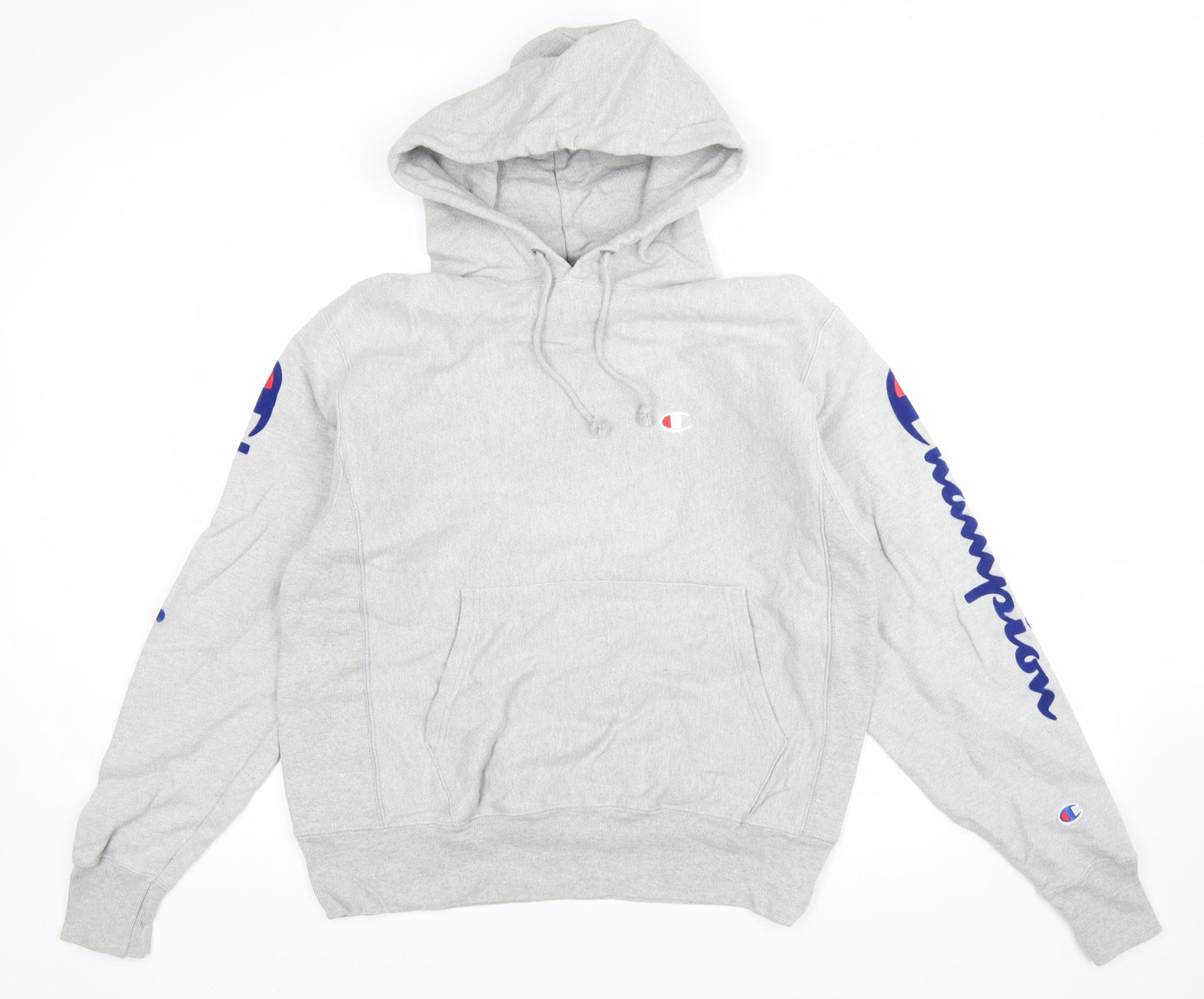 Champion Men's Grey Reverse Weave Pullover Hoodie Medium Logo Fleece
