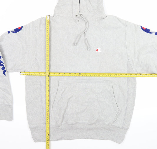 Champion Men's Grey Reverse Weave Pullover Hoodie Medium Logo Fleece