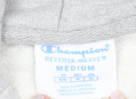 Champion Men's Grey Reverse Weave Pullover Hoodie Medium Logo Fleece