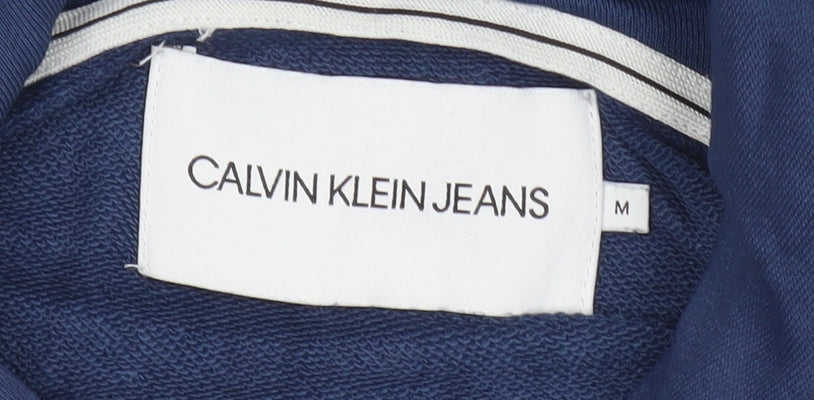 Calvin Klein Jeans Men's Blue Pullover Hoodie M Logo Graphic Cotton