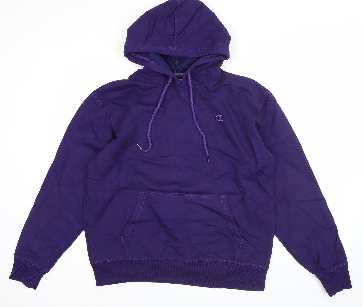 Champion Men's Purple Pullover Hoodie L Logo Fleece Cotton Blend