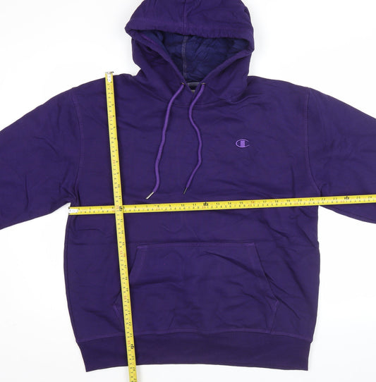 Champion Men's Purple Pullover Hoodie L Logo Fleece Cotton Blend