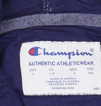 Champion Men's Purple Pullover Hoodie L Logo Fleece Cotton Blend