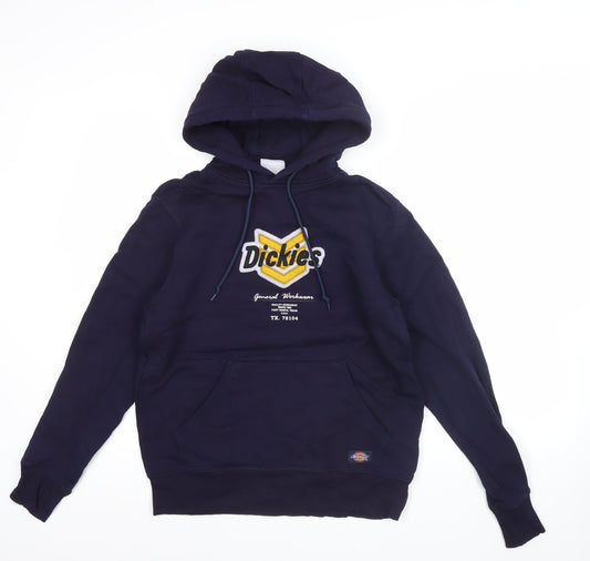 Dickies Men’s Blue Pullover Hoodie S Logo Fleece Kangaroo Pocket