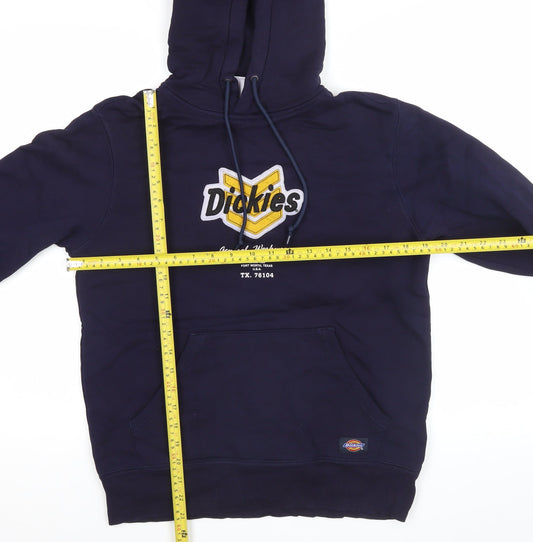 Dickies Men’s Blue Pullover Hoodie S Logo Fleece Kangaroo Pocket