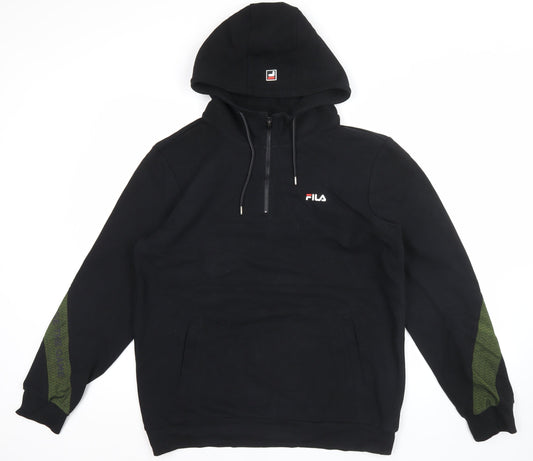 Additional front view of Fila Men's Black M Regular Fit 1/2 Zip Hoodie with Logo & Pockets