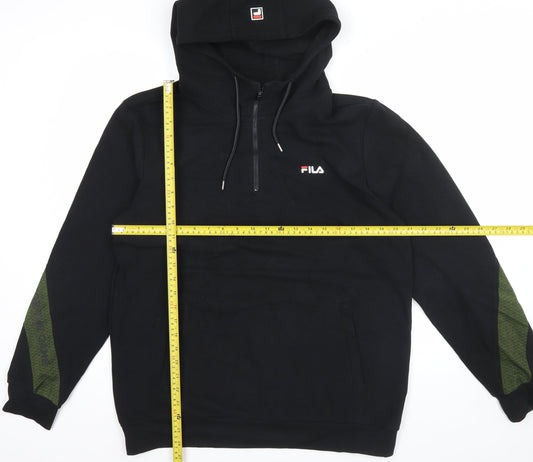FILA Men's Black M Regular Fit 1/2 Zip Hoodie with Logo & Pockets