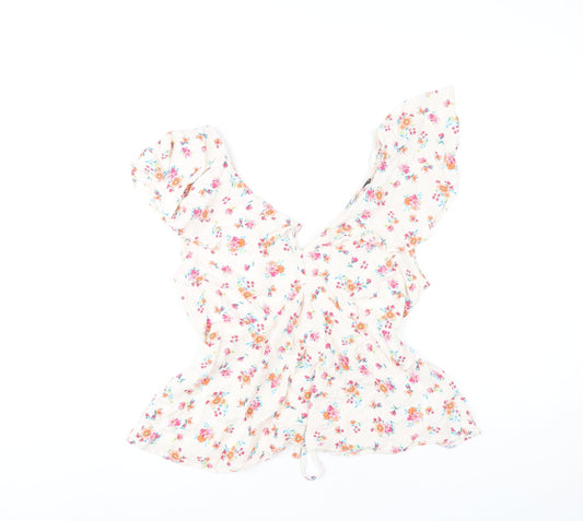 Nobody's Child Women's White Floral Wrap Blouse UK 12 Viscose Summer