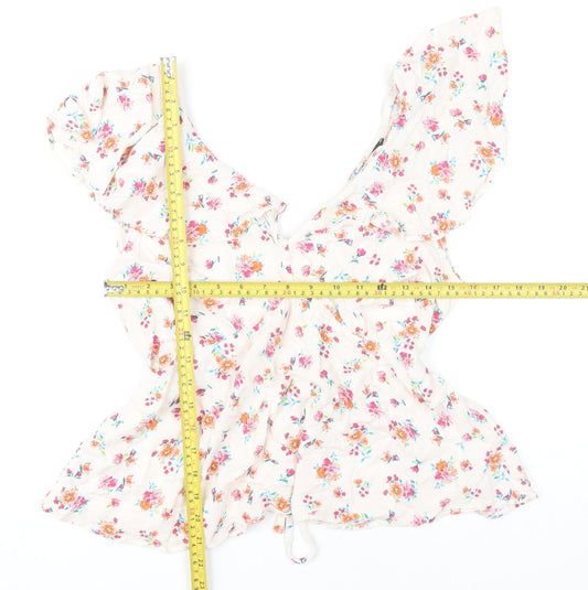 Nobody's Child Women's White Floral Wrap Blouse UK 12 Viscose Summer