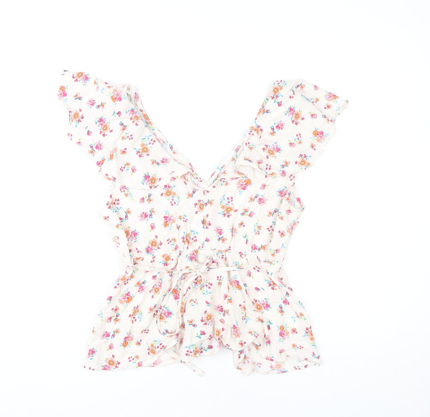 Nobody's Child Women's White Floral Wrap Blouse UK 12 Viscose Summer