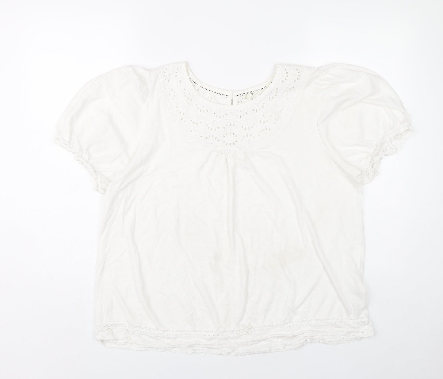 Fat Face Women’s White Size 16 Puff Sleeve Embroidered Blouse