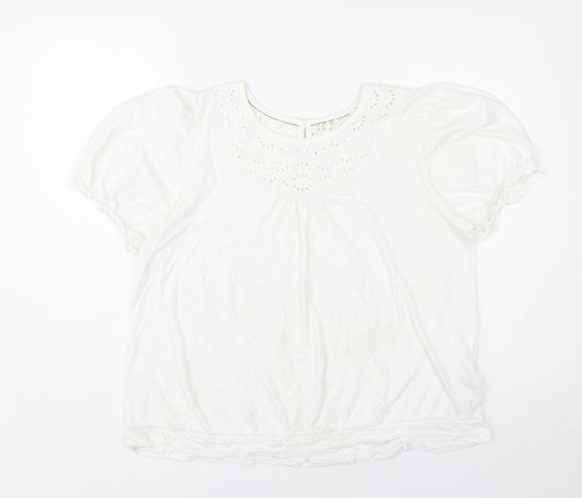 Fat Face Women’s White Size 16 Puff Sleeve Embroidered Blouse