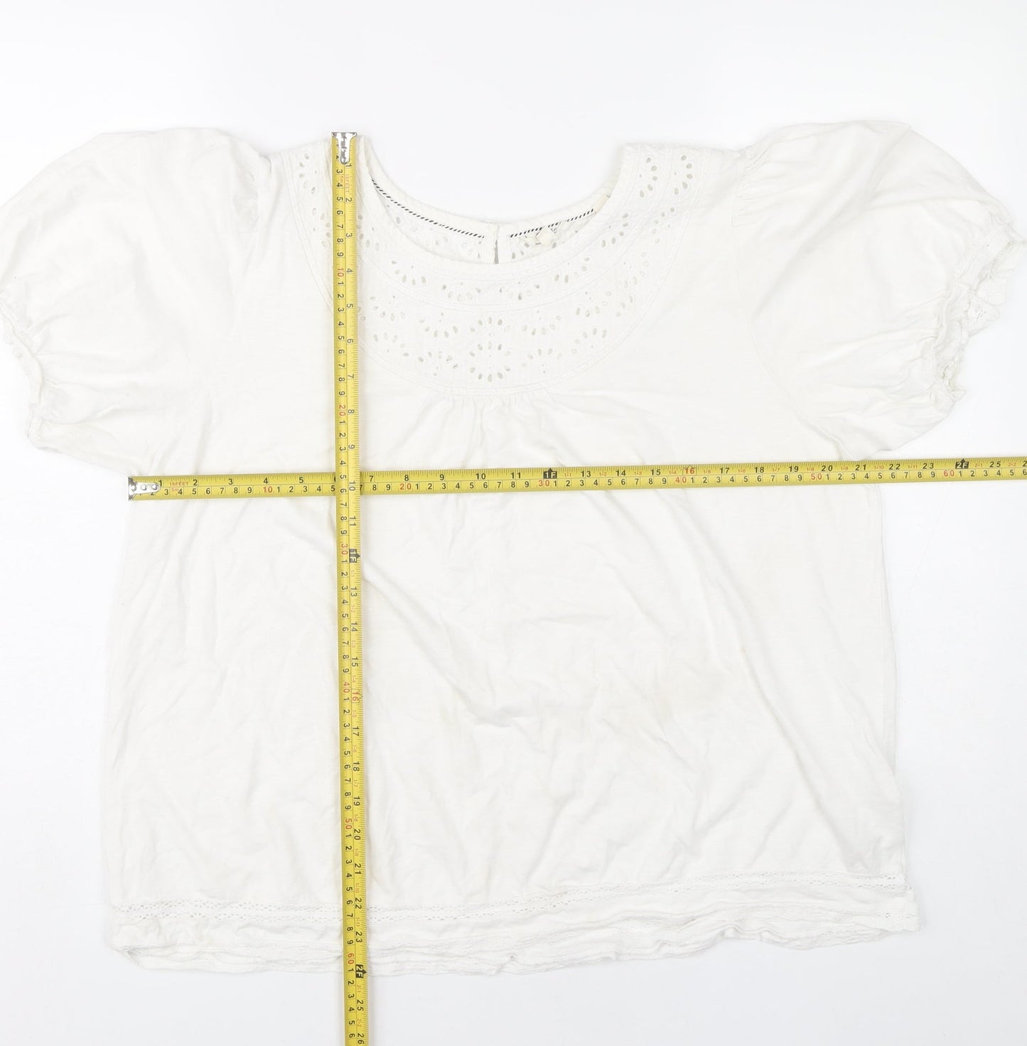 Fat Face Women’s White Size 16 Puff Sleeve Embroidered Blouse