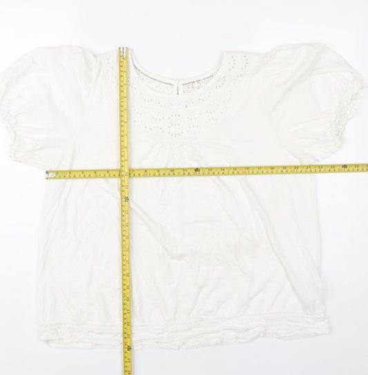 Fat Face Women’s White Size 16 Puff Sleeve Embroidered Blouse