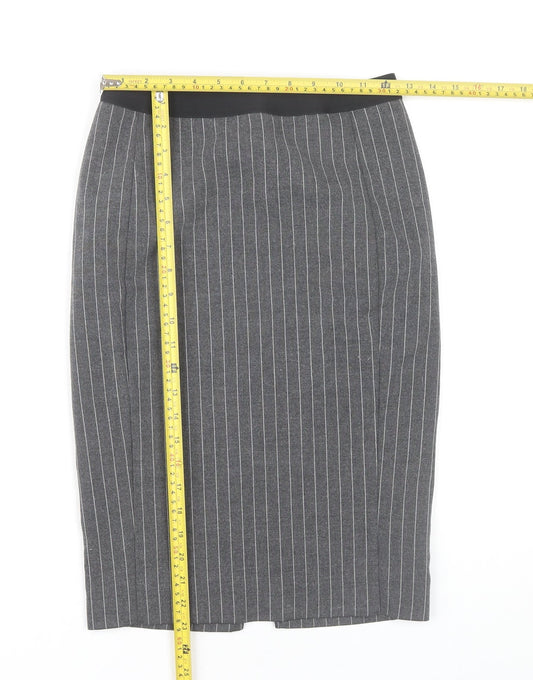 Uniqlo Women Grey Pinstripe XS Knee Length Pencil Skirt Workwear