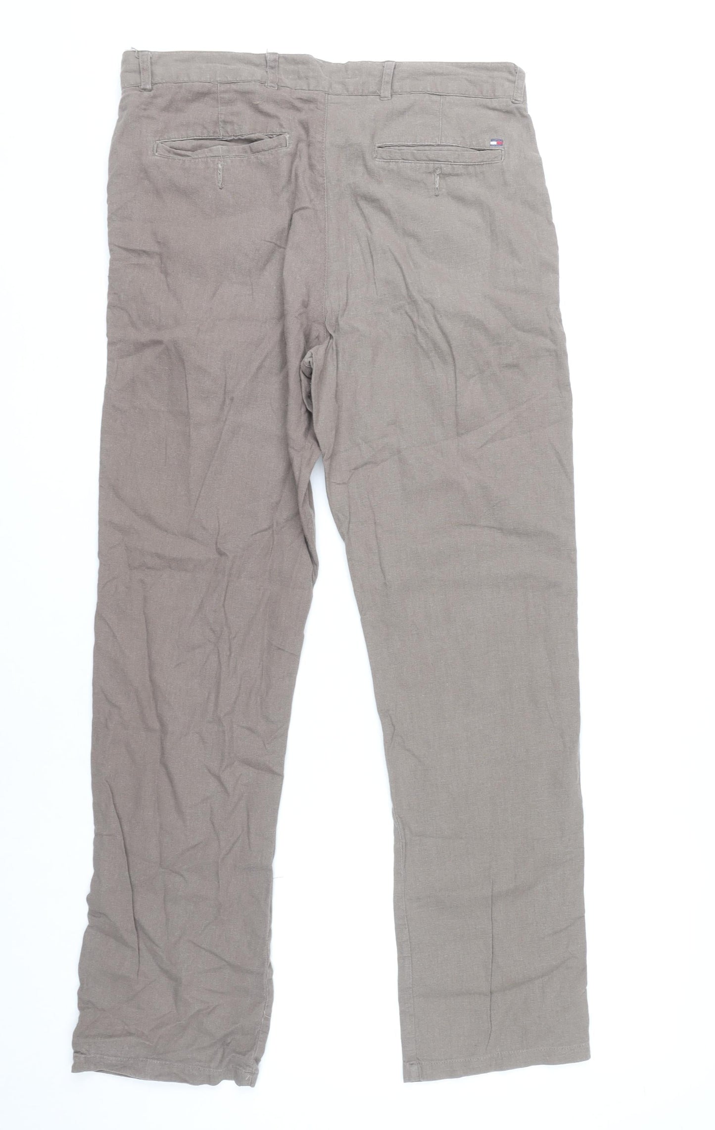 Tommy Hilfiger Men's Brown Linen Chino Trousers Size 34 Regular Fit