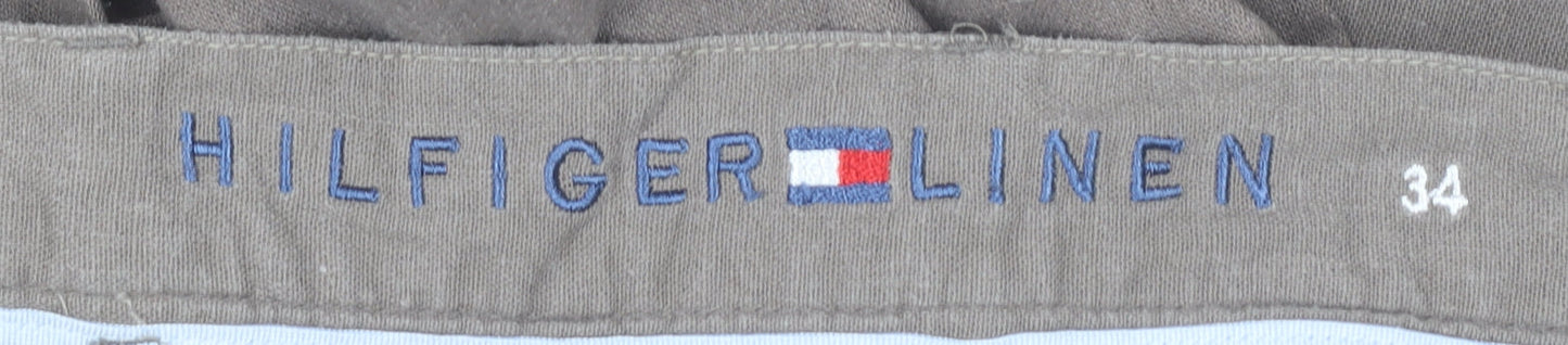 Tommy Hilfiger Men's Brown Linen Chino Trousers Size 34 Regular Fit