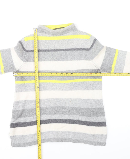 Paul Costelloe Womens Grey Striped Mock Neck Wool Blend Jumper Size 12