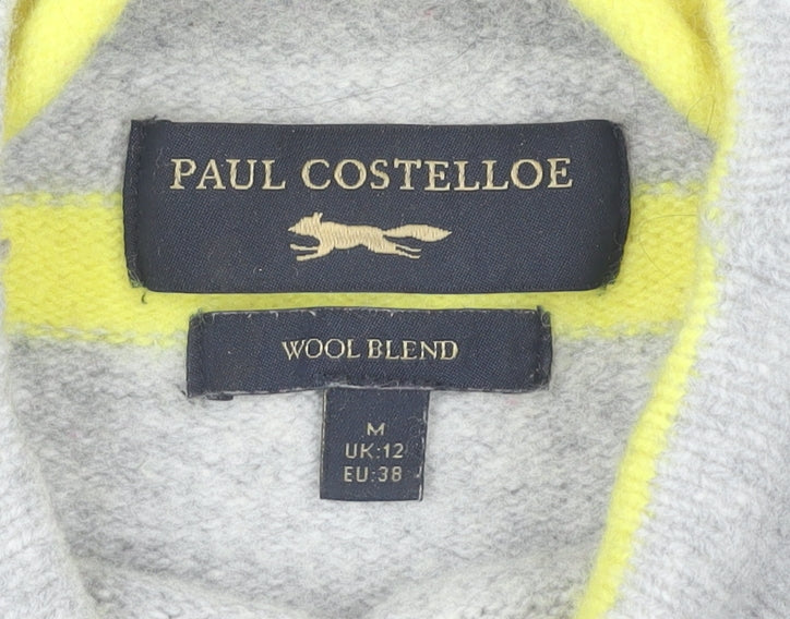 Paul Costelloe Womens Grey Striped Mock Neck Wool Blend Jumper Size 12