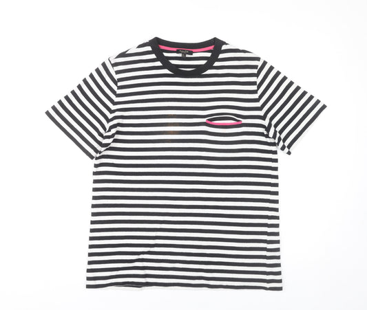 Massimo Dutti Women’s Black Striped Cotton T-Shirt S Crew Neck