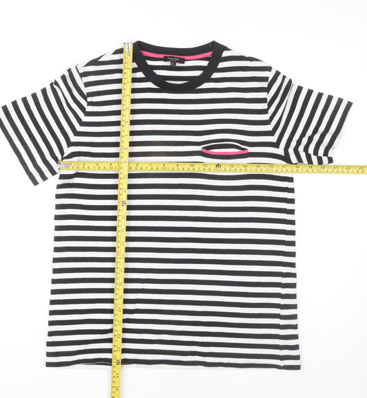 Massimo Dutti Women’s Black Striped Cotton T-Shirt S Crew Neck