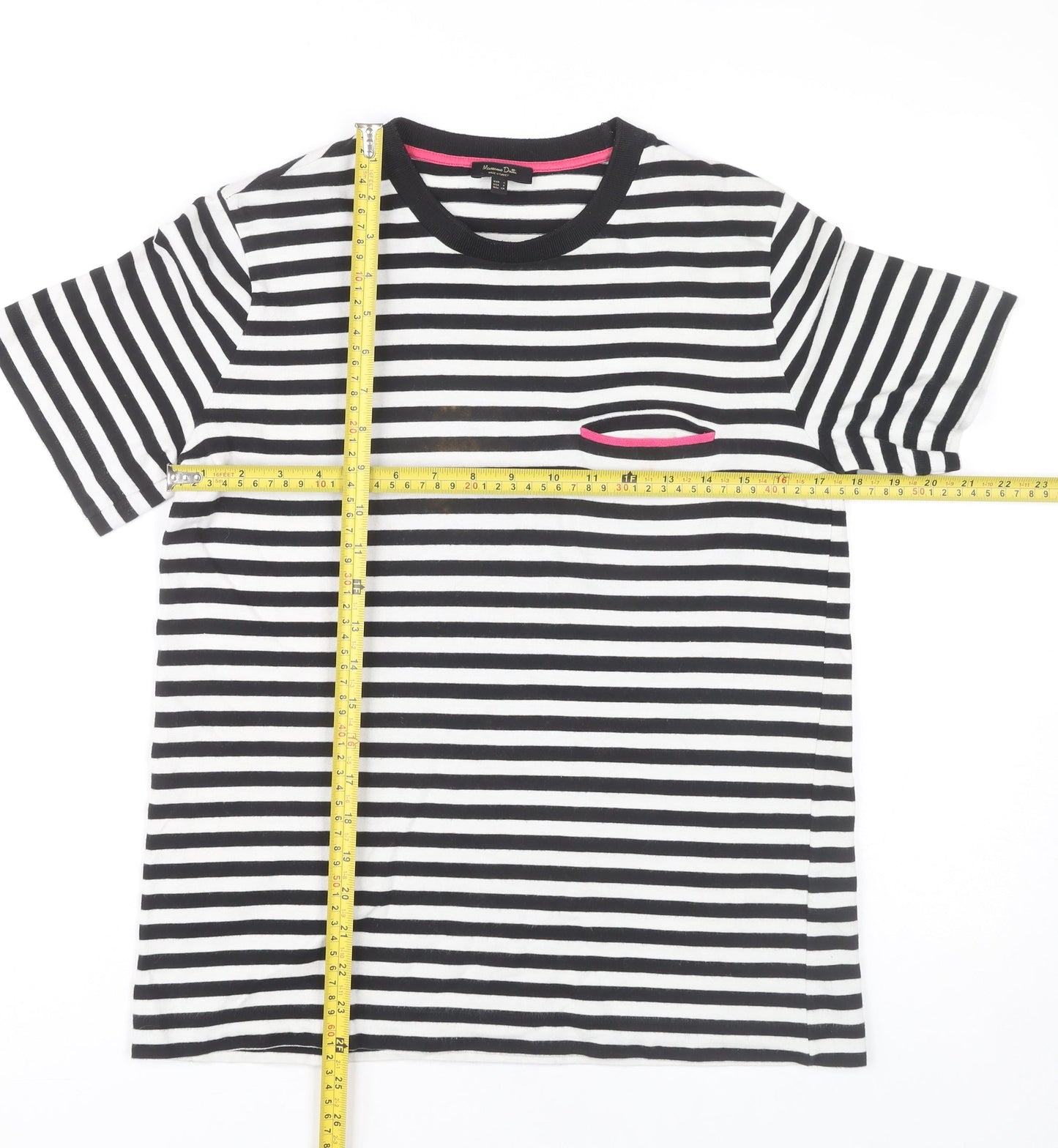 Massimo Dutti Women’s Black Striped Cotton T-Shirt S Crew Neck