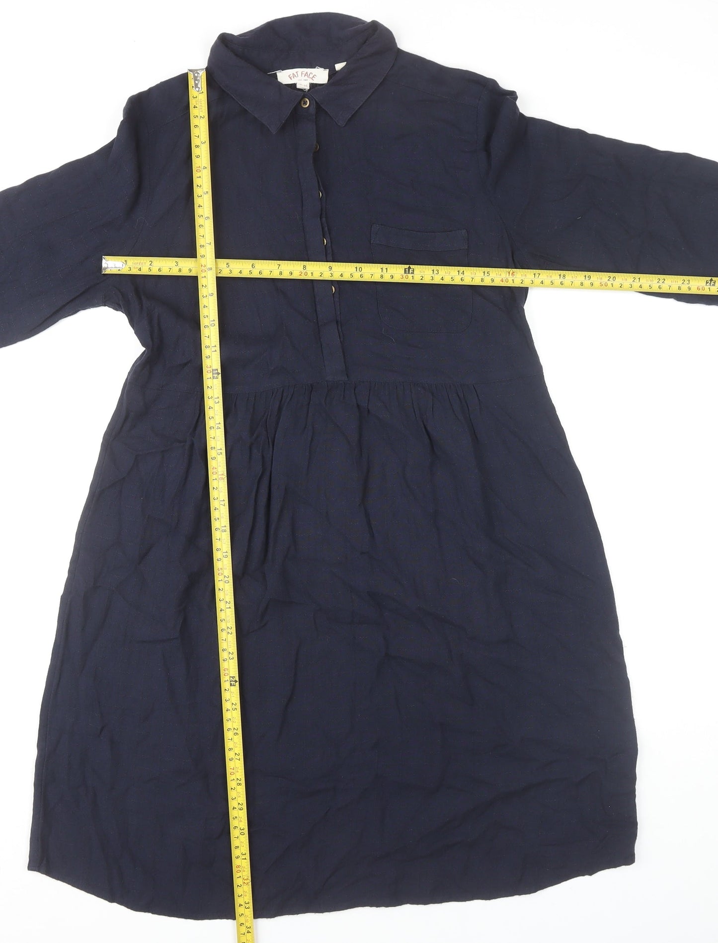 Fat Face Women’s Navy Blue Size 10 Knee Length 3/4 Sleeve Shirt Dress