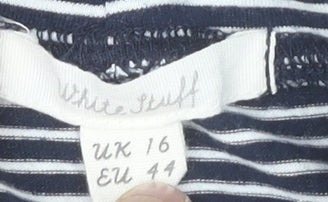 White Stuff Women’s Blue Stripe Roll Neck Long Sleeve Top UK 16