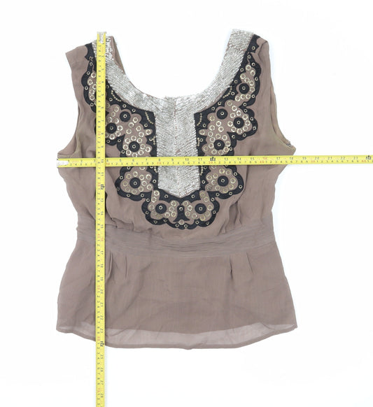 French Connection Women’s Brown Beaded Sequin Tunic Blouse Size 14