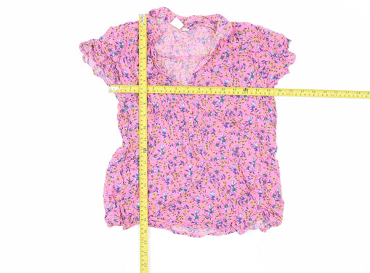 GAP Women’s Pink Floral V-Neck Tunic Blouse - Size M, Short Sleeve