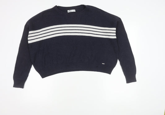 Hollister Women's Blue Striped Crew Neck Pullover Jumper Size S