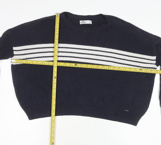 Hollister Women's Blue Striped Crew Neck Pullover Jumper Size S
