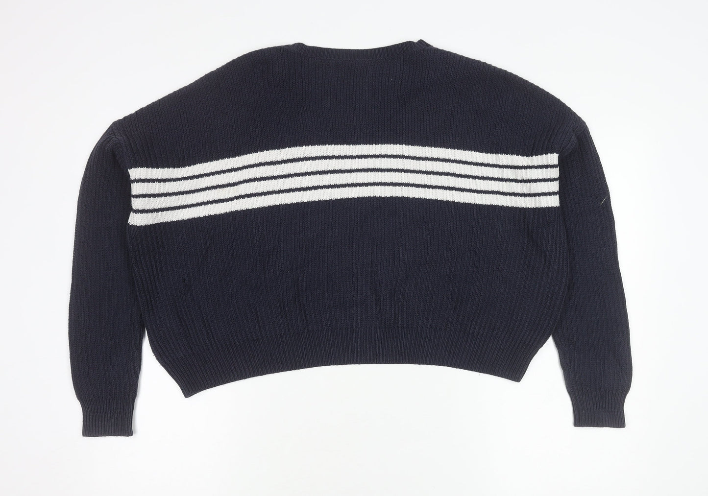 Hollister Women's Blue Striped Crew Neck Pullover Jumper Size S